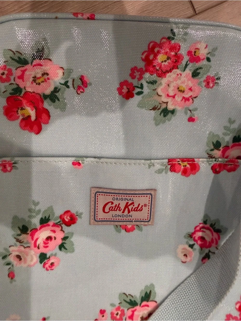 Cath Kidston Light Blue Floral Crossbody Bag with Pink & Red Roses